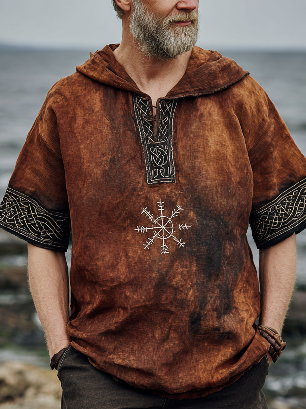 Men's Viking Inspired Golden Rune Short Sleeve Hoodie / Rvogue / Rvogue