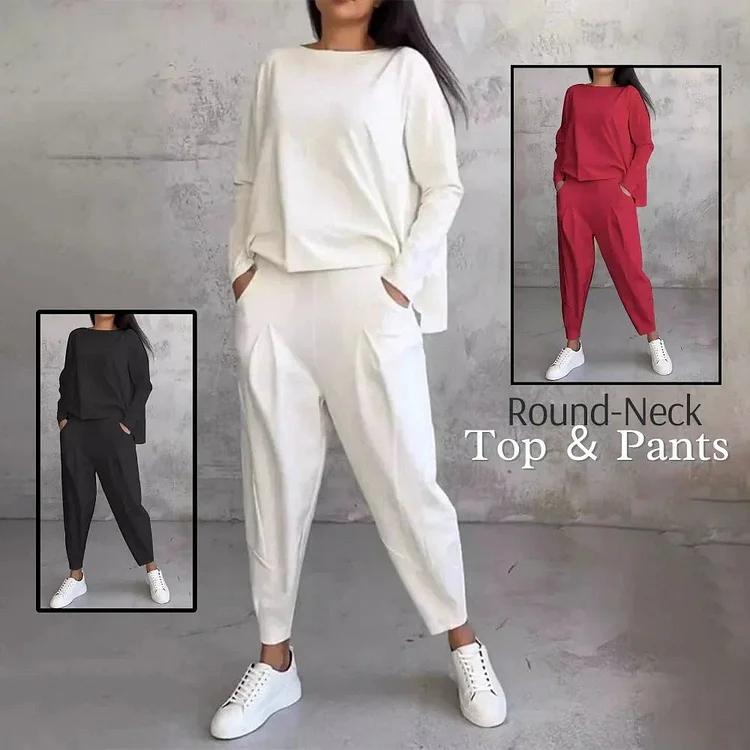 🌸Women's 2-piece set: long-sleeved round neck top + pants 