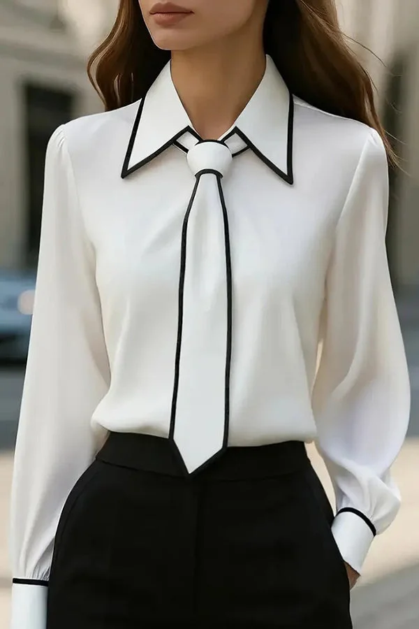 Fashion Contrast Tie Long-sleeved Casual Shirt