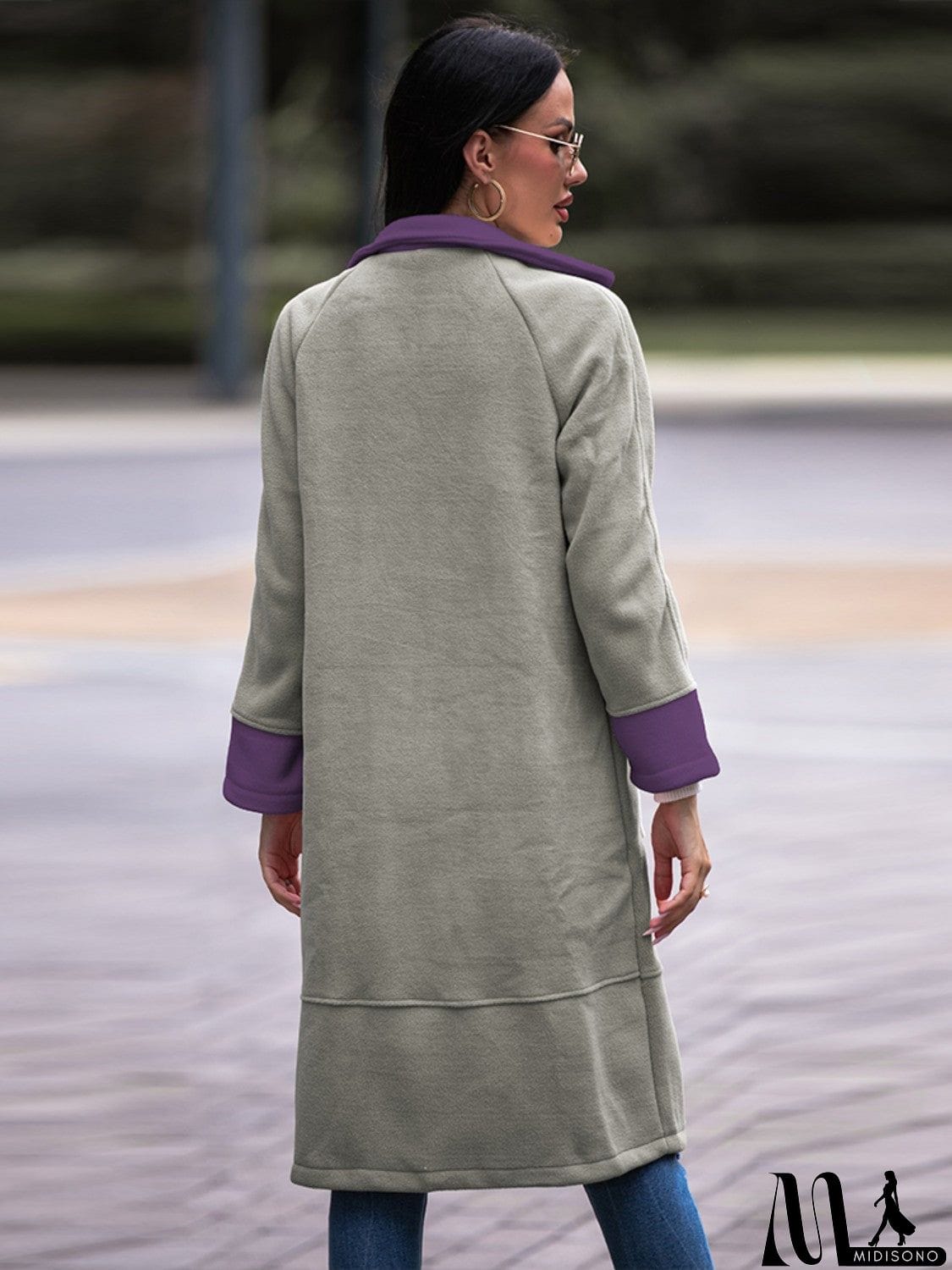 MidiSono - Contrast Lapel Collar Coat with Pockets