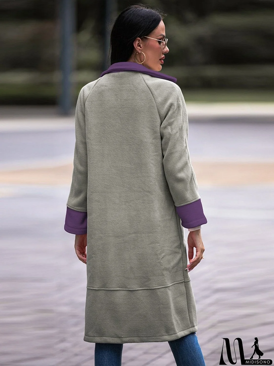 MidiSono - Contrast Lapel Collar Coat with Pockets
