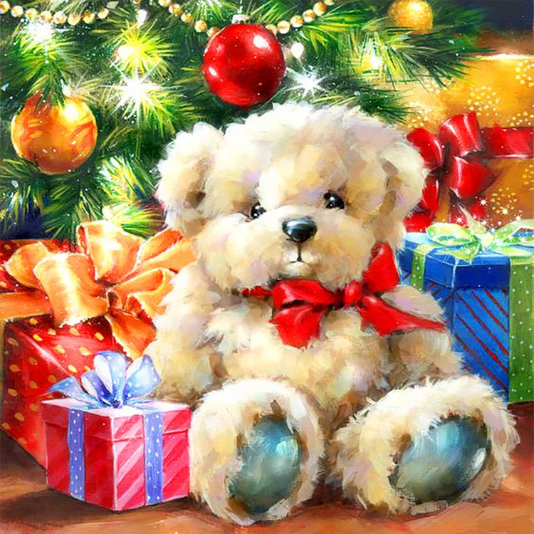 Christmas White Bear Doll 40*40CM (Canvas) Full Round Drill Diamond Painting gbfke