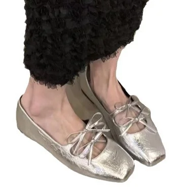 Yyvonne Bottom Spring And Autumn Square Head Silver Mary Jane Single Shoes Women's Shoes 2025 Spring French Small Red Gentle Casual Shoes