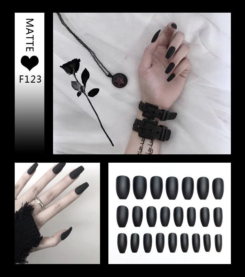 Matte Nail Art Fake Nails Stiletto Tips Clear Press on Long with Glue Coffin Stick Display Full Cover Artificial Designs  False-Nail Inspo
