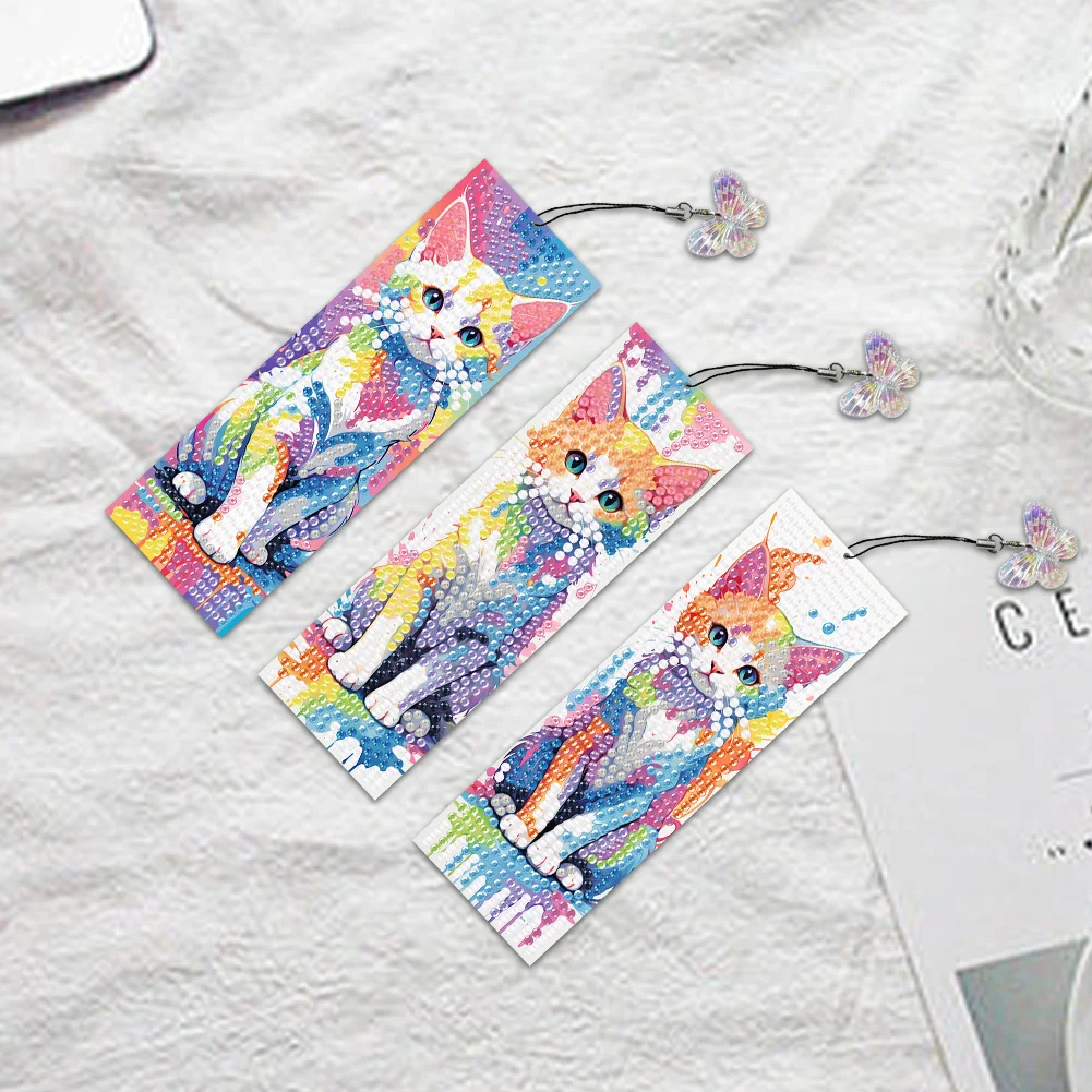 3Pcs DIY Cat Special Shape DIY Diamond Painting Bookmarks Kits