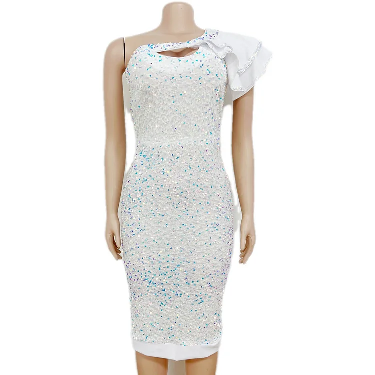 Promsstyle Promsstyle One shoulder layered sleeve sequin midi evening dress Prom Dress 2023