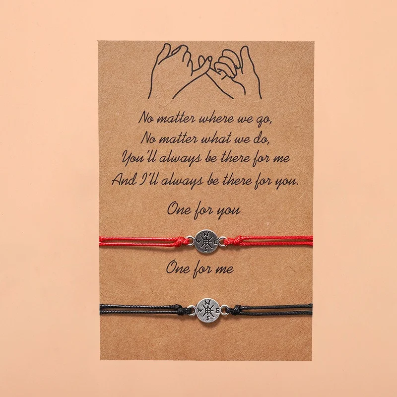 2 Pcs Adjustable Compass Braid Alloy Bracelets with Card