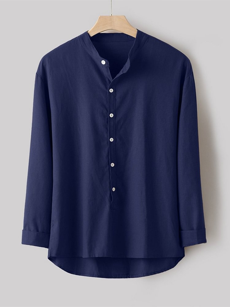 Men's button shirt simple long-sleeved cotton and linen shirt