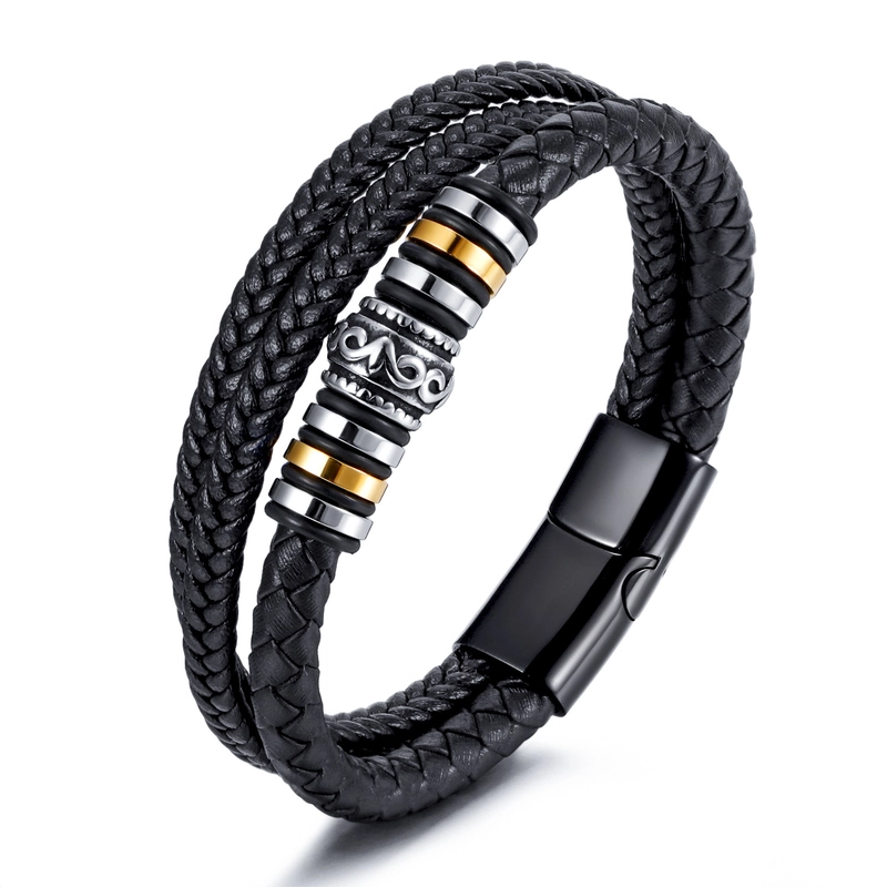 National Style Jewelry Stainless Steel Bracelet Men's Multi-layer Woven Leather Rope Titanium Steel Magnetic Buckle Bracelet