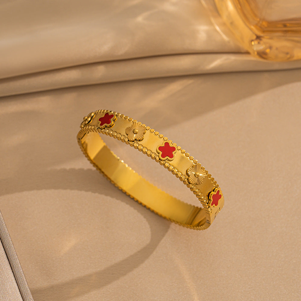 Fashion Flower Titanium Steel Bracelet Niche Design Five-Leaf Flower Hot-Selling Stainless Steel Bracelet Female Jewelry