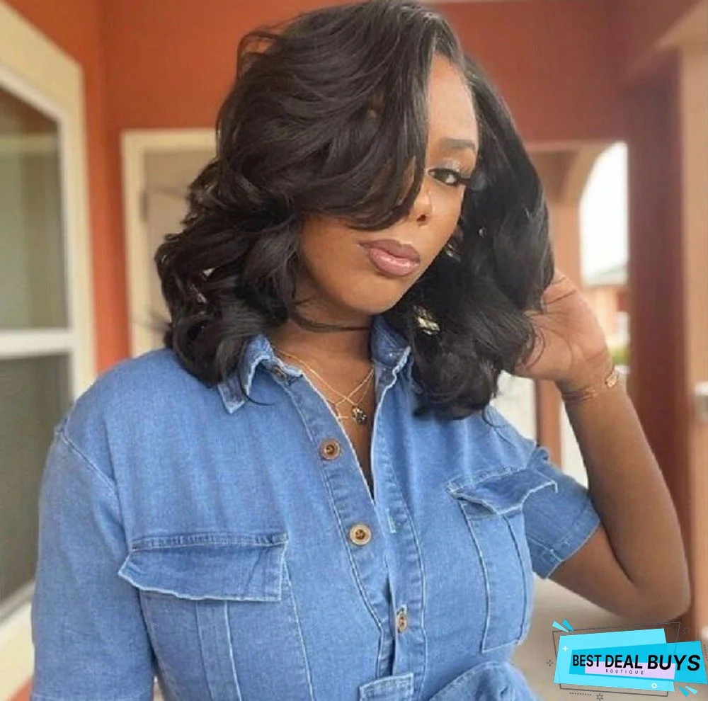 African Wig Woman with Long Hair In Black Wavy Curls