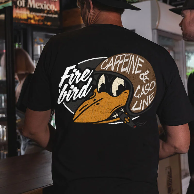 FIRE BIRD Helmet Crow Caffeine&Gasoline Print Men's T-shirt