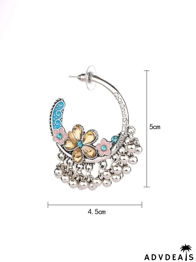 Flower Decor Ball Tassel Drop Earrings