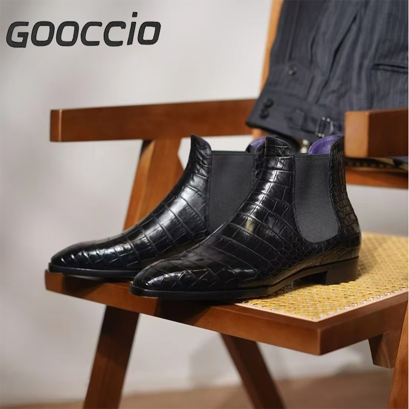SL187 Crocodile Leather Dress Boots/Chelsea Boots For Men GOOCCIO   