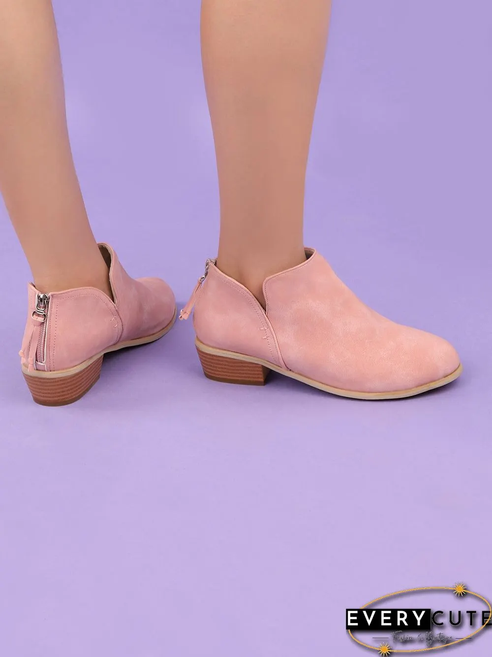Pu Chunky Heel Zipper Pumps