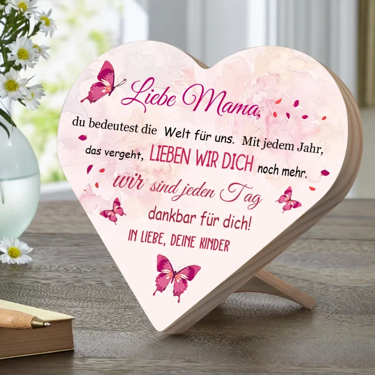 Personalisiertes Text Holz Herzornament-Liebe Mama-Schreibtischdekoration