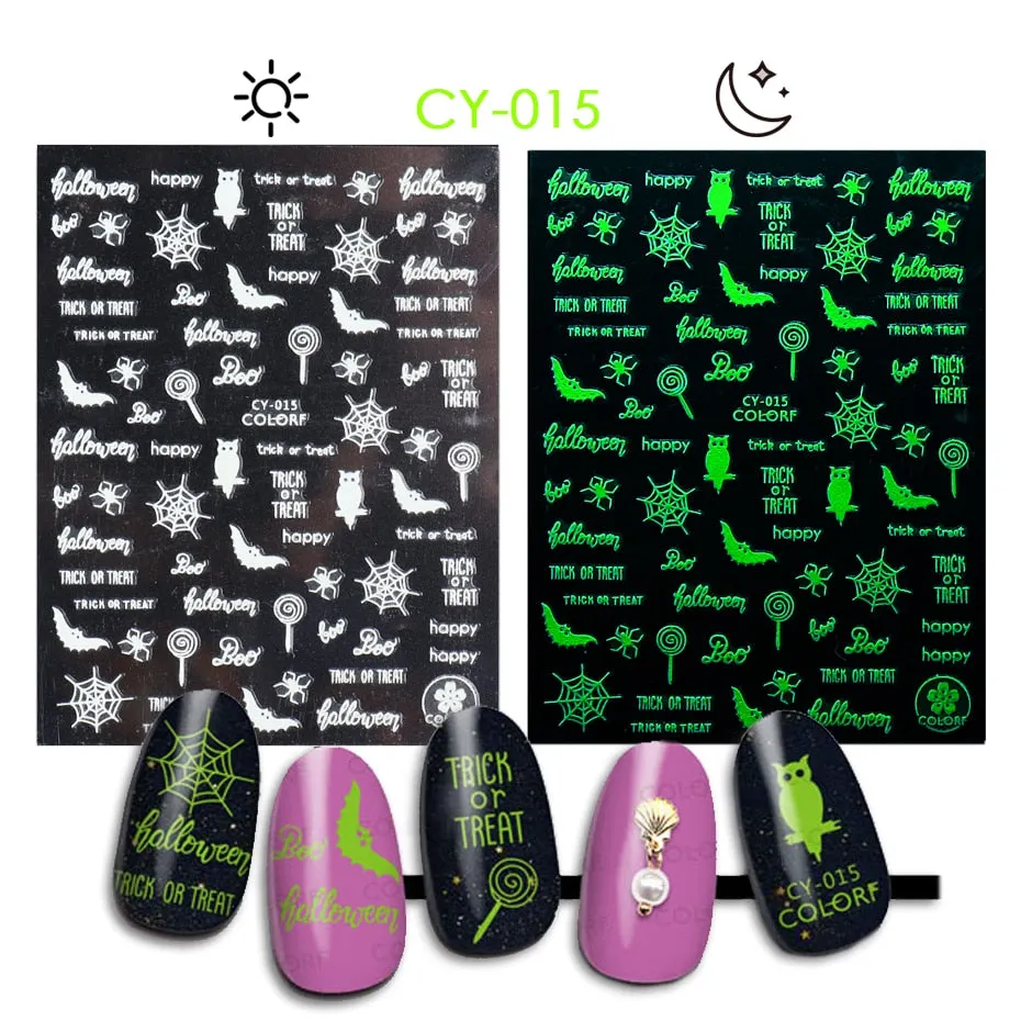 Merry Christmas Luminous SnowFlake Nail Stickers Fluorescent Xmas Winter Sliders for Nails Charms Glow in Dark Manicure Decals-Nail Inspo