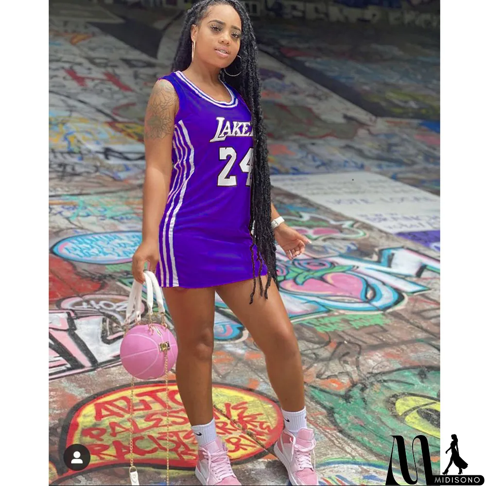 MidiSono - Casual Sports Printed Mini Jersey Dress