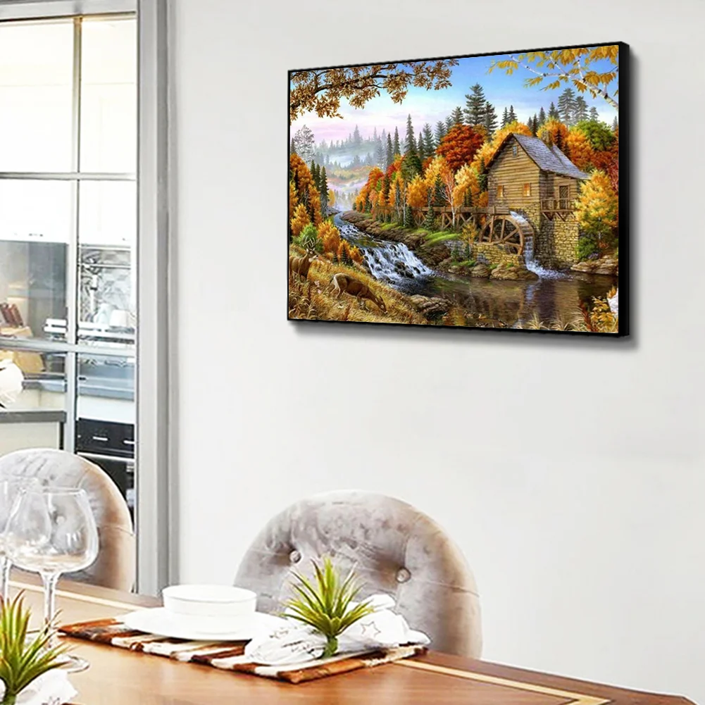 14CT Full Stamped Cross Stitch - Autumn Cottage(Canvas|40*50CM)