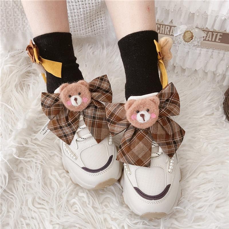 Sweet Bear Cartoon Bow Lace Up Sneakers - Modakawa Modakawa