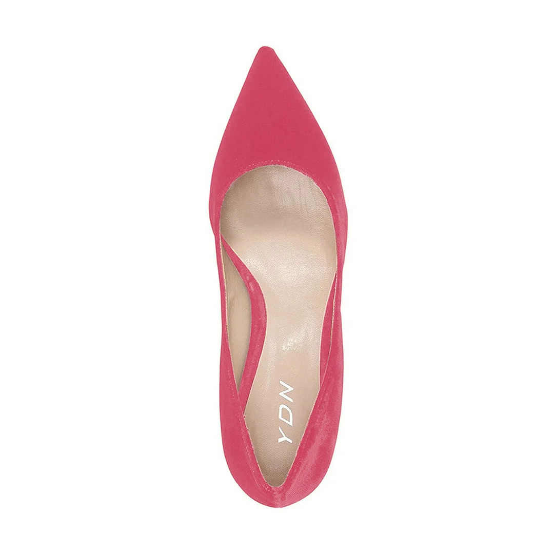 Fashionable Fuchsia Velvet Pointed Toe Pumps with Chunky Heel