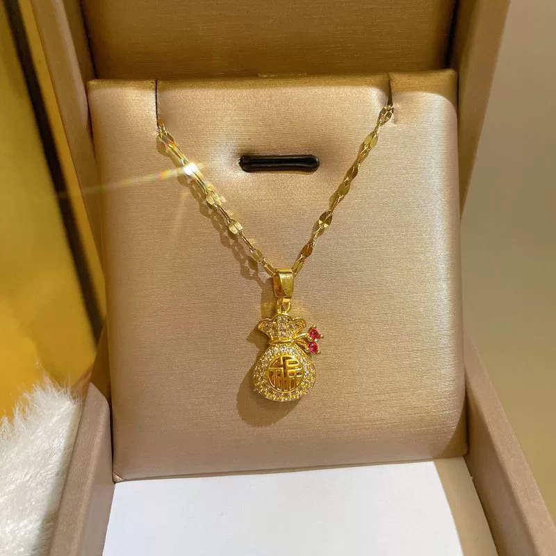 Chinese Fukubukuro Cubic Zircon Gold-plated Necklace