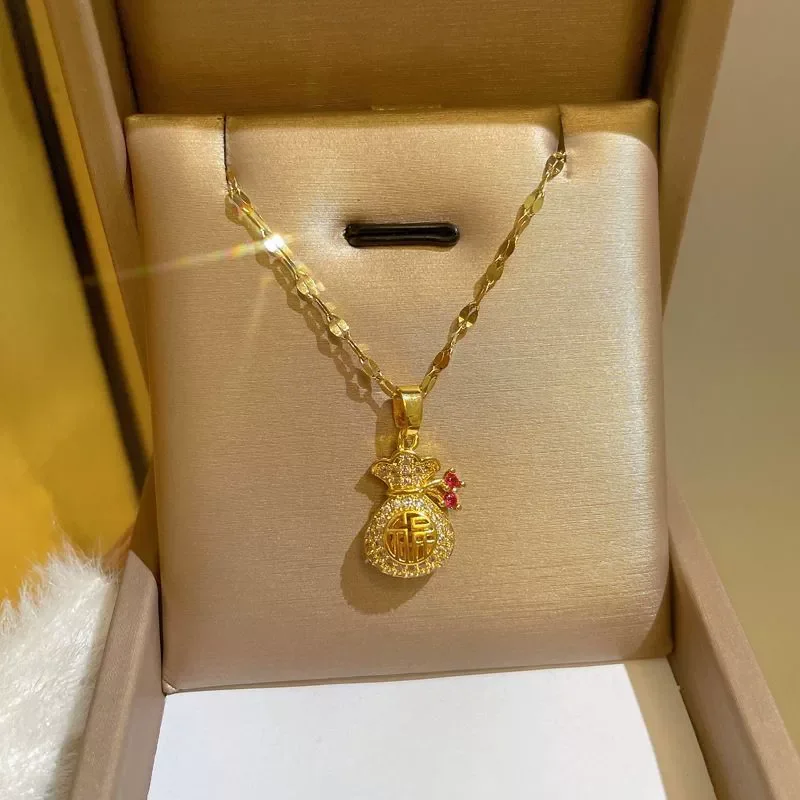 Chinese Fukubukuro Cubic Zircon Gold-plated Necklace