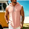 Men's Casual Zip-Up Cotton Blend Sleeveless Hoodie Tank Top With Frayed Hem And Drawstring Hood by Inlyline
