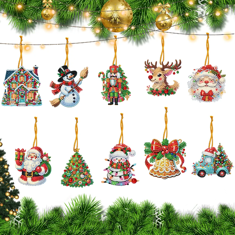 10Pcs Christmas Diamond Painting Christmas Tree Pendant 