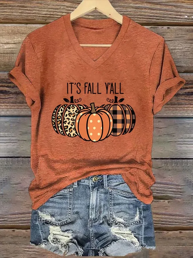 Women's It's Fall Yall Pumpkin Print T-Shirt 