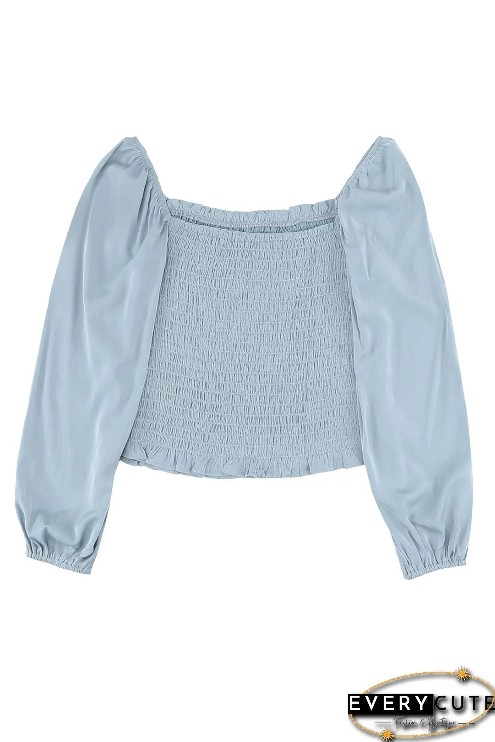 Sky Blue Puff Sleeve Smocked Top