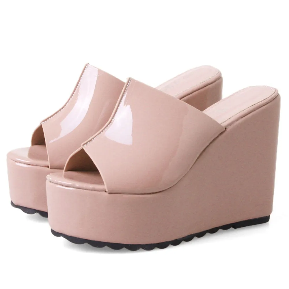 BONJOMARISA INS Hot Sale Ladies Pumps Solid Slip On Open Toe Platform Sandals Women Wedges Casual Concise Outside Shoes Woman
