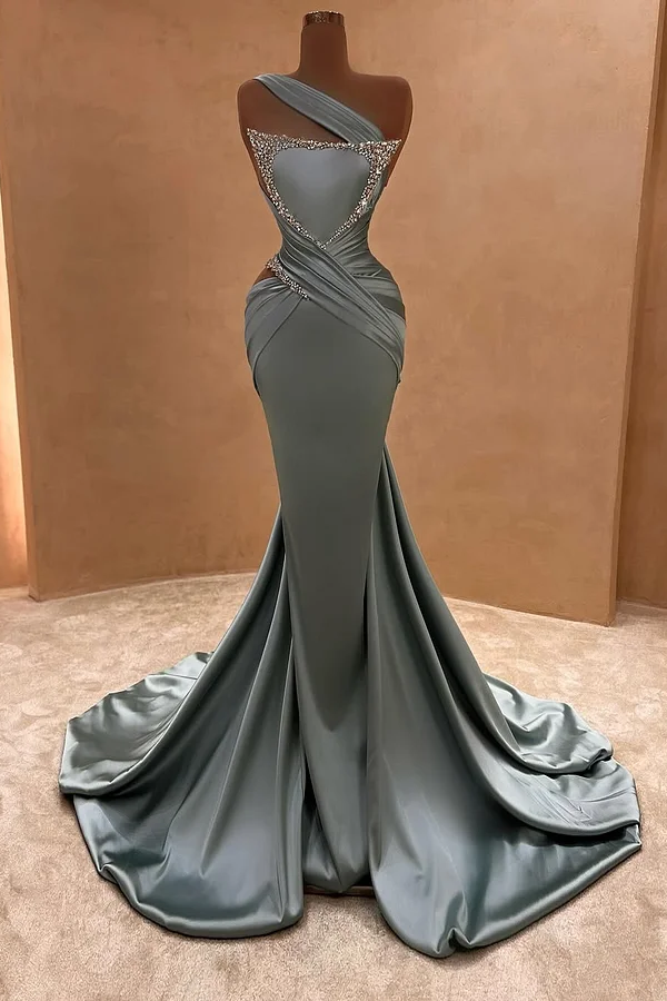 Daisda One-Shoulders Sleeveless Strapless Beads Mermaid Prom Dress