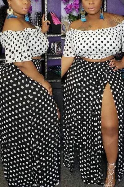 Dots Printed Plus Size Skirts Set