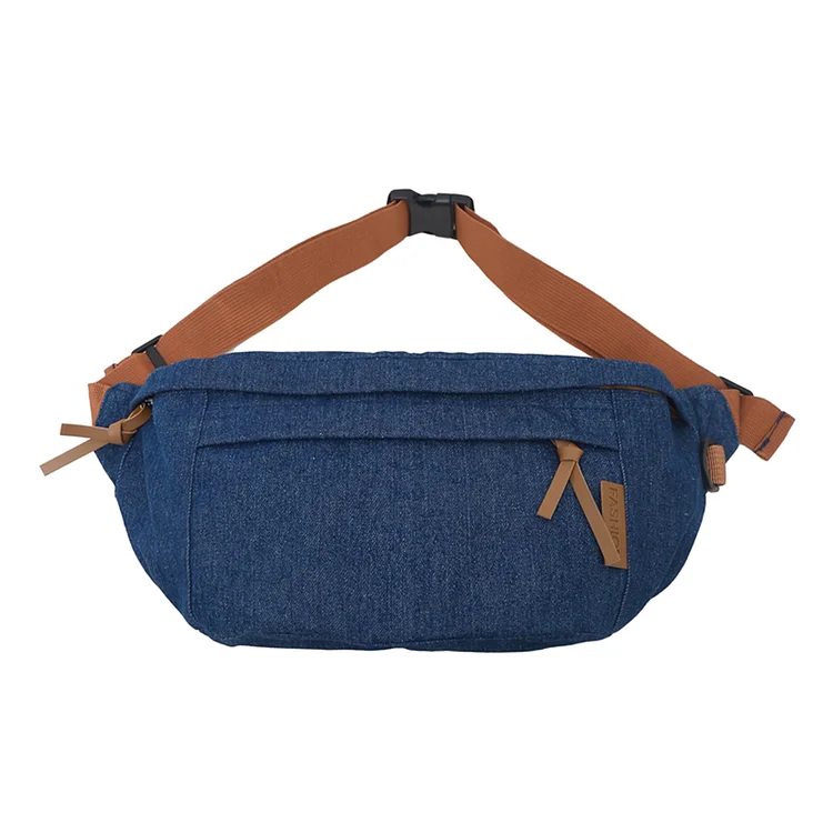 Denim Chest Bag Adjustable Shoulder Straps Men Women Waist Bag (Dark Blue)