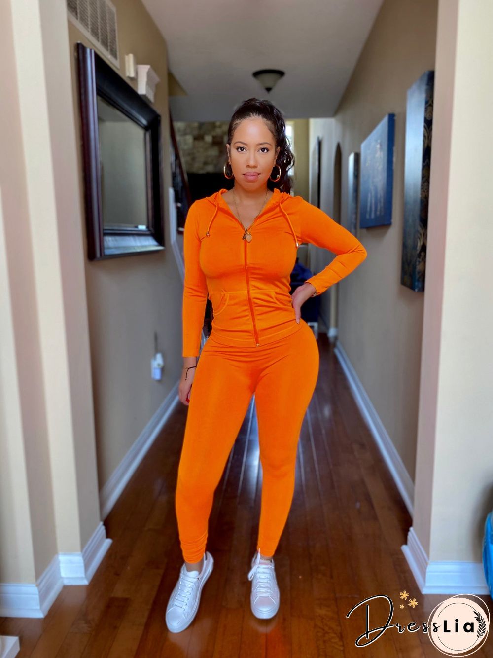 Zipper Hooded Sweatshirts Pants Joggers 2 Piece Suit