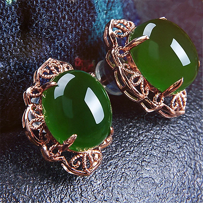 Chinese Natural Jade Green Hand-carved Drop Earrings Fashion Boutique Jewelry Men and Women Earrings Popular Gifts