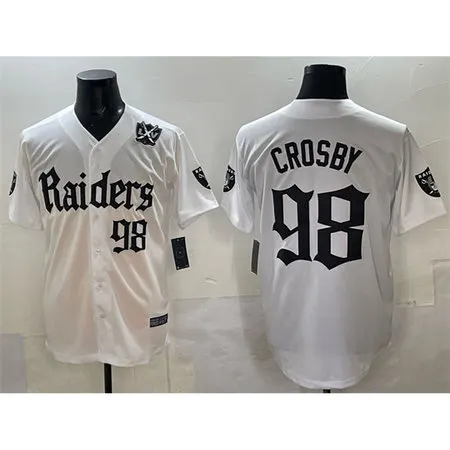 Men's Las Vegas Raiders #98 Maxx Crosby White "Gothic Sin City Shadows Edition" With 65th Anniversary Patch Vapor Limited Stitched Baseball Jersey