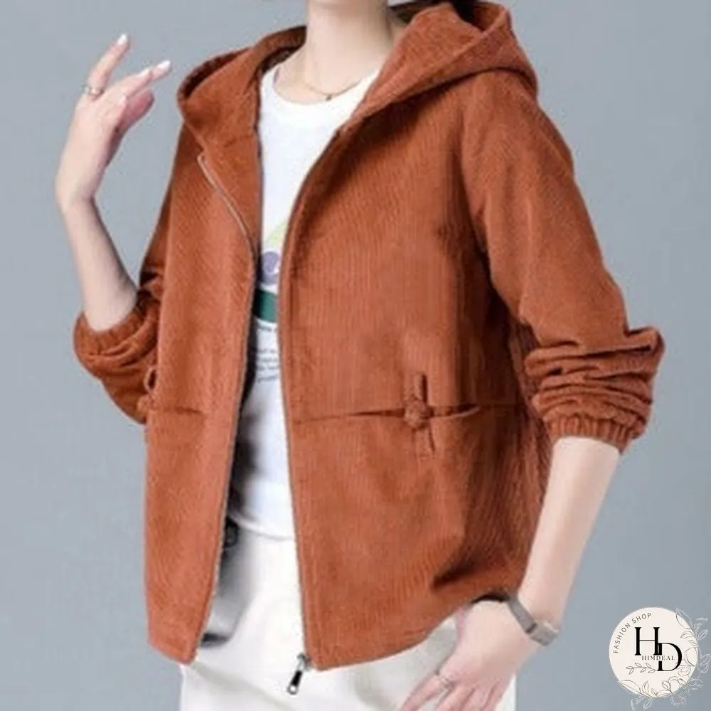 Autumn Winter Loose Short Jacket Casual Corduroy Jacket Women