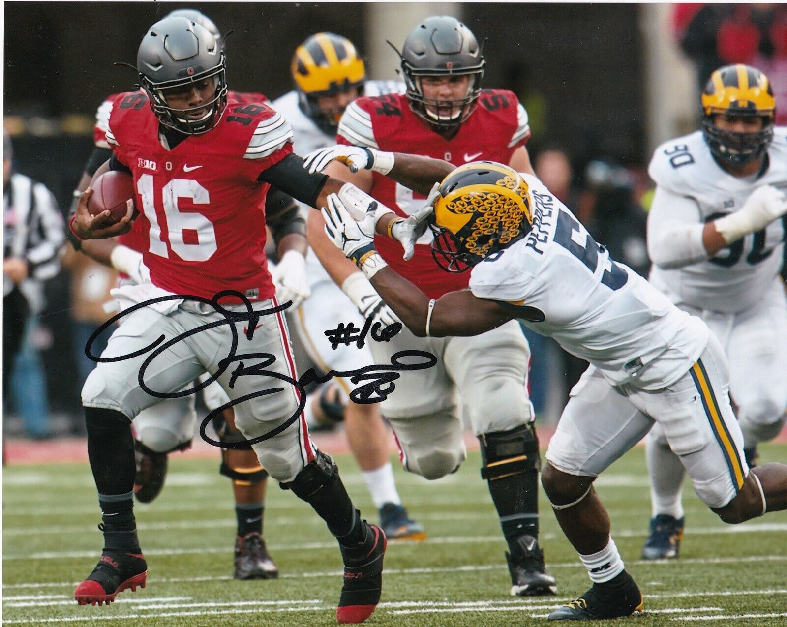 J.T. BARRETT OHIO STATE BUCKEYES ACTION SIGNED 8x10