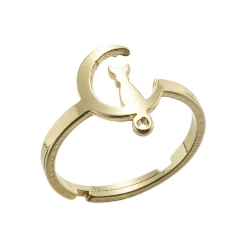 Basic Moon 201 Stainless Steel 18K Gold Plated Plating Open Rings