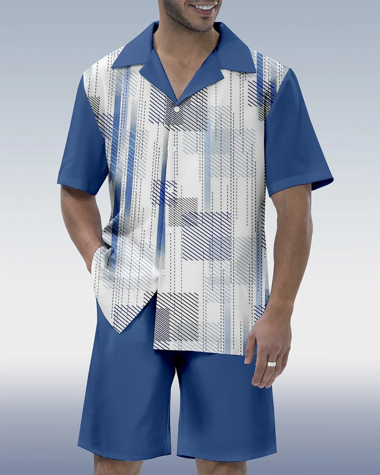 Men's Vacation Bowling Cuban Collar Short Sleeve Shirt Set 066