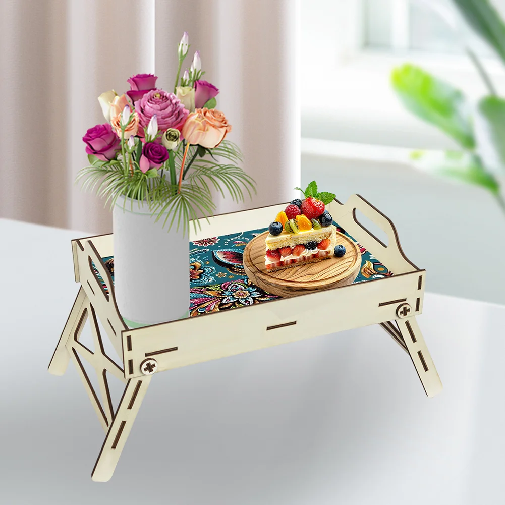 DIY Diamond Painted Dining Plate with Handle Wooden Food Tray Home Decor Gift