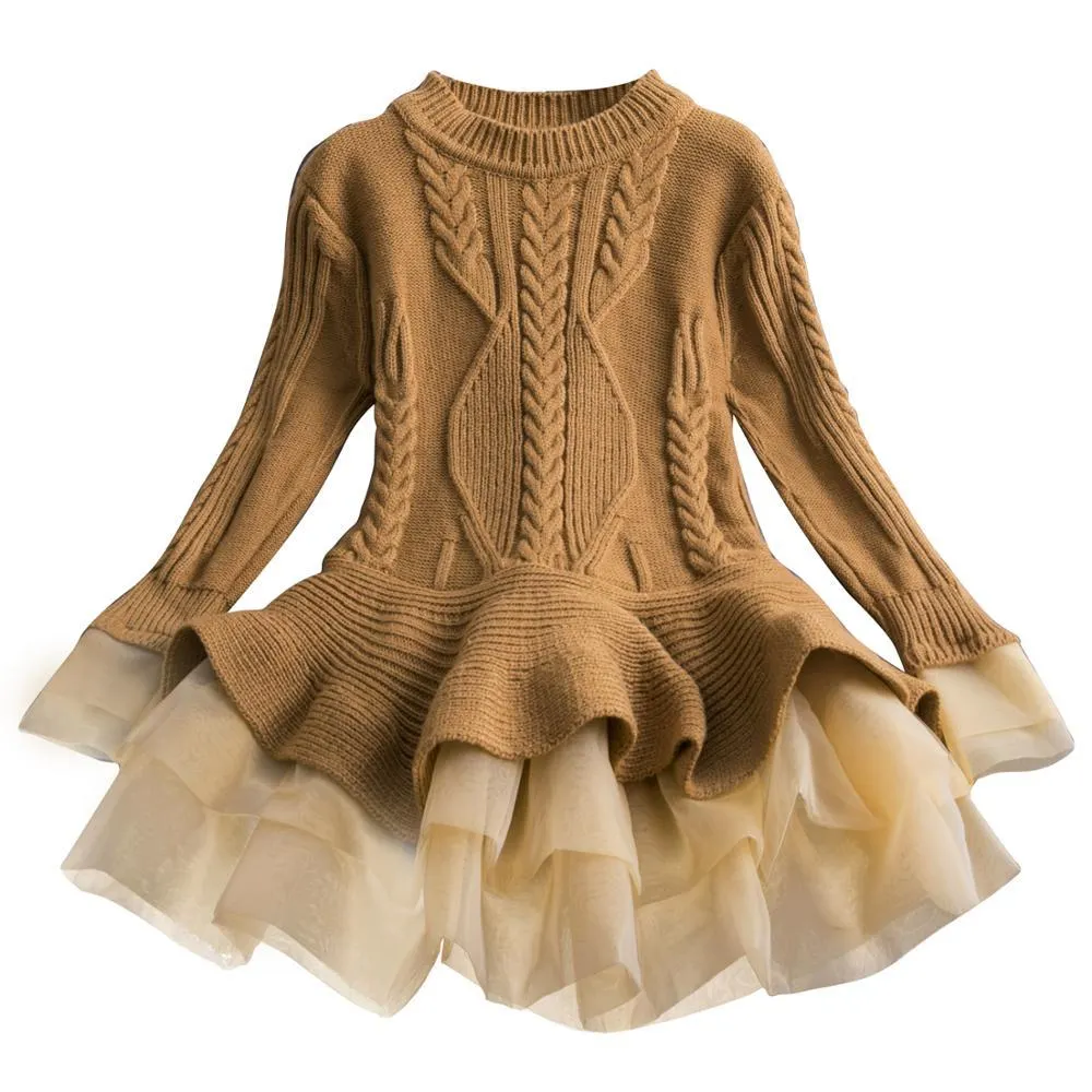 Xmas Winter Autumn Girl Dress Children Clothes Kids Dresses For Girls Party Dress Long Sleeve Knitted Sweater Toddler Girl Dress