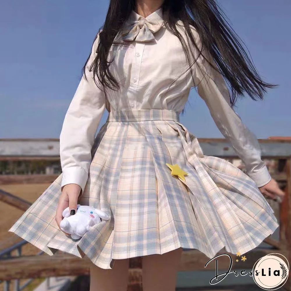 Fashion Summer Women Mini Skirts Japan Style School Pleated Skirt For Girls High Waist Plaid Cute Bow Female Students Skirts