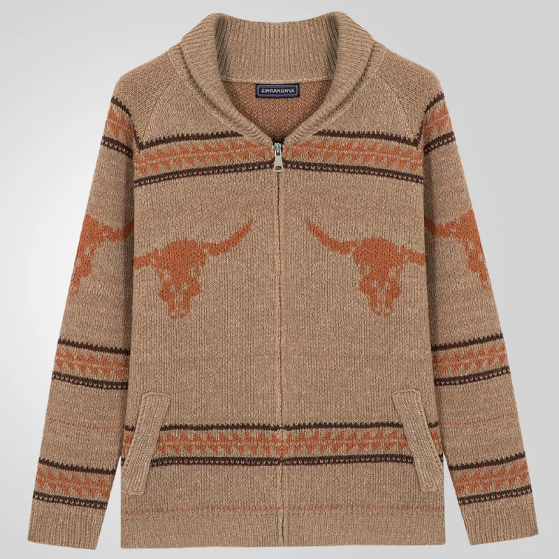 Uveng Uveng Men's Wear Bull's-Headed Zip Knitted Sweater Jacket Autumn/Winter Coarse Knit Sweater Men's SY0053