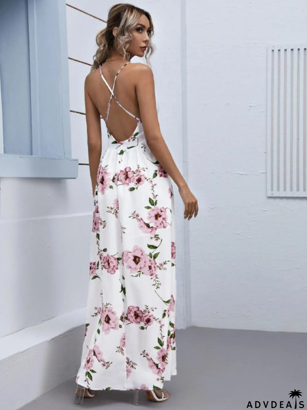 Women's Chiffon Loose Print Sling Sexy Wedding Guest Dress