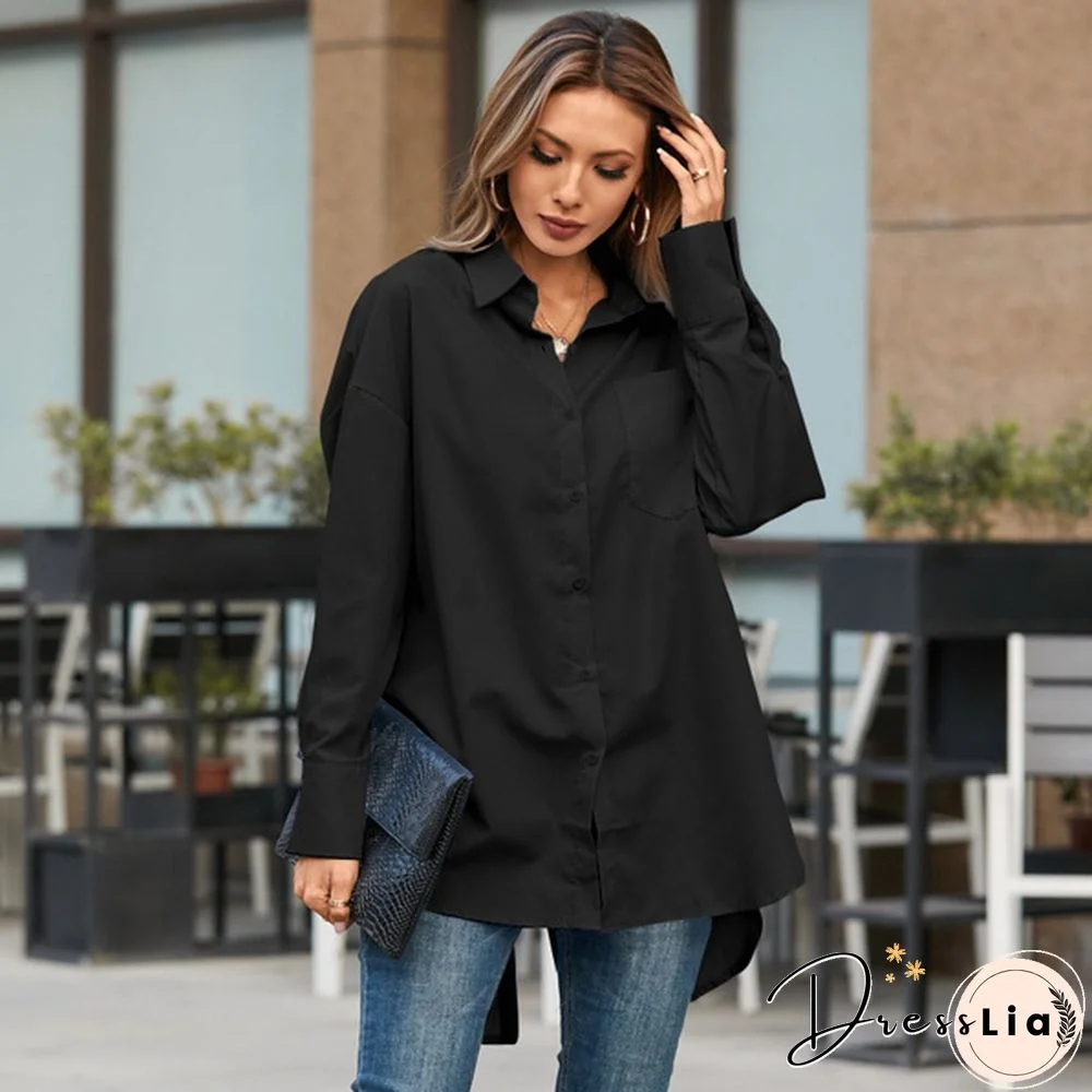 S-5XL Women Solid Color Lapel Button Long Sleeve Blouse Casual Elegant Loose Streetwear Tops Shirt Plus Size Manteau