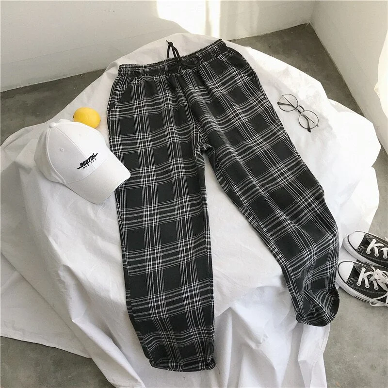 Privathinker Harajuku Men's Harem Pants 2021 Korean Streetwear Man Black Yellow Plaid Pants Hip Hop Male Checkered Trousers