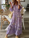 Fashion Loose V-Neck Floral Print Casual Maxi Dress